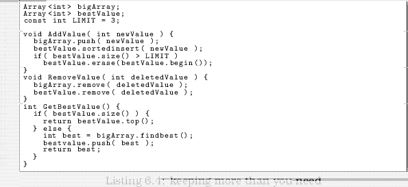 \begin{linespread}{0.75}\lstinputlisting[language=C,caption={keeping more than you need},label=src:keepingthree]{src/SRCH_BestThree.cpp}\end{linespread}