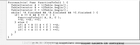 \begin{linespread}{0.75}\lstinputlisting[language=C,caption={Zipping together mu...
...e tables by merging},label=lst:joinmerge]{src/ZippingTables.cpp}\end{linespread}